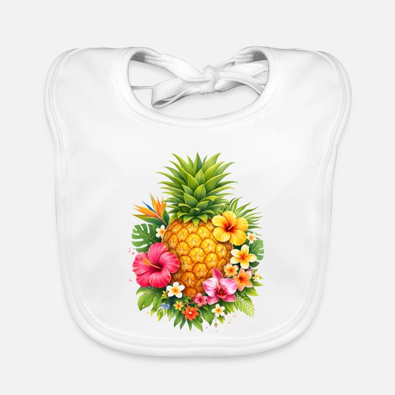 Tropical pineapple with flowers Organic Baby Bibs