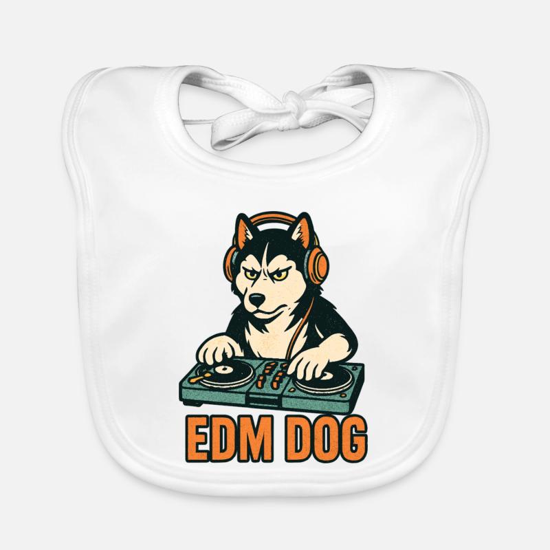EDM Dog : DJ husky à la console de mixage dans un style rétro Bavoir bio Bébé