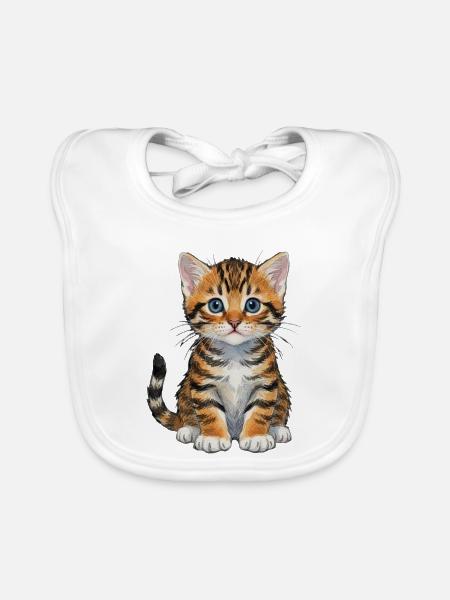 Katzenbaby aquarell getigertes Kätzchen Geschenk  - Baby Bio-Lätzchen - Weiß - Vorne