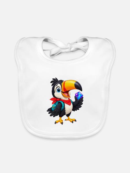 Tropischer Toucan mit Kristall - Baby Bio-Lätzchen - Weiß