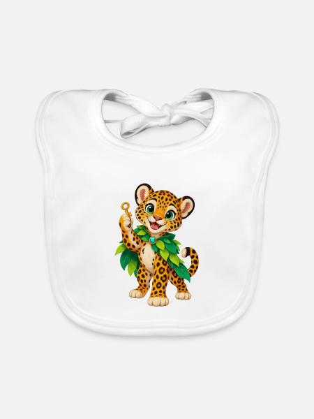 Jungle Leopardenkind mit Blattkrone - Baby Bio-Lätzchen - Weiß
