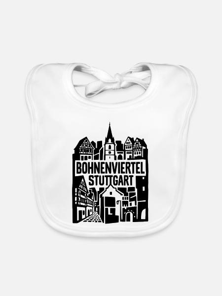 Bohnenviertel Stuttgart Skyline Silhouette - Baby Bio-Lätzchen - Weiß - Vorne