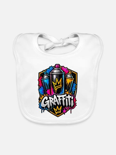 Graffiti Krone Spray Kunst - Baby Bio-Lätzchen - Weiß - Vorne