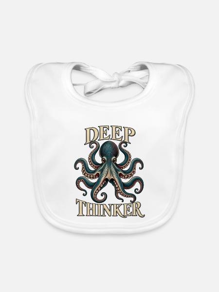 Deep Thinker – Vintage Oktopus - Baby Bio-Lätzchen - Weiß - Vorne