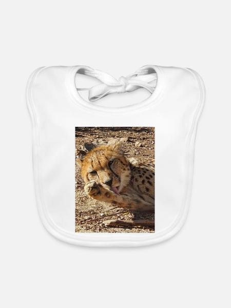 Gepard in seidigem Nap - Baby Bio-Lätzchen - Weiß - Vorne
