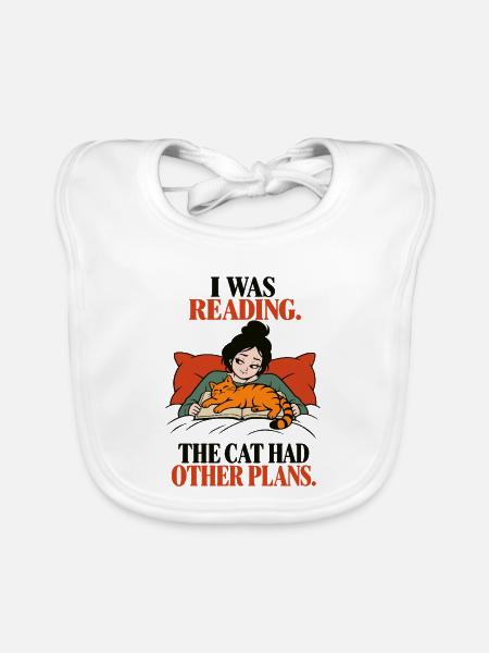 Ich habe gelesen: Die Katze hatte andere Pläne - Baby Bio-Lätzchen - Weiß - Vorne