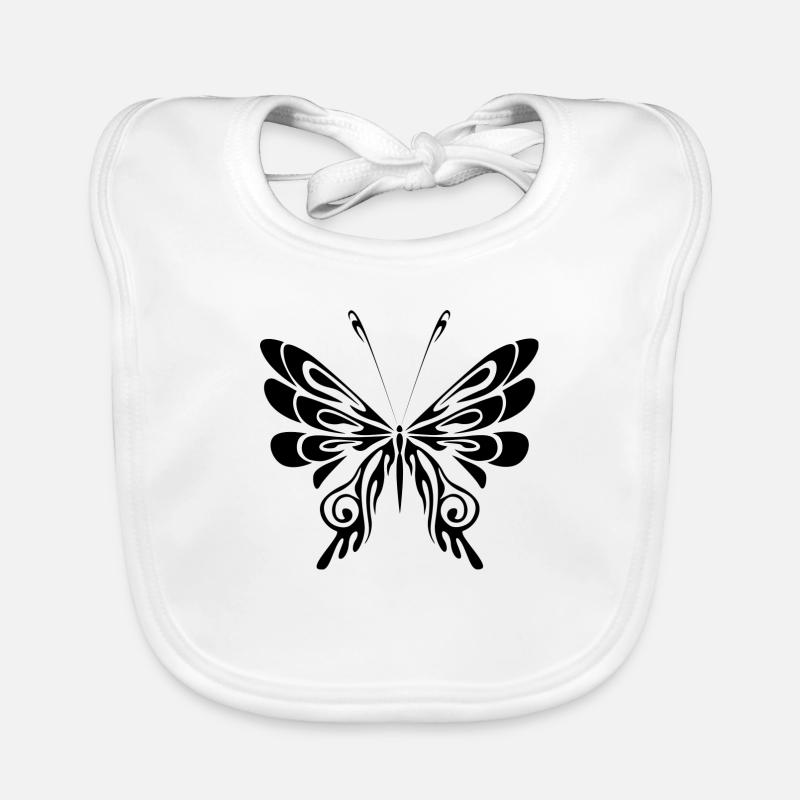 Tribal noir de tatouage de papillon / papillon - Bavoir bio Bébé - blanc
