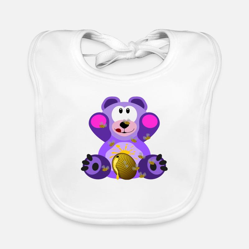 Teddybaer und Honig in Lila Baby Bio-Lätzchen