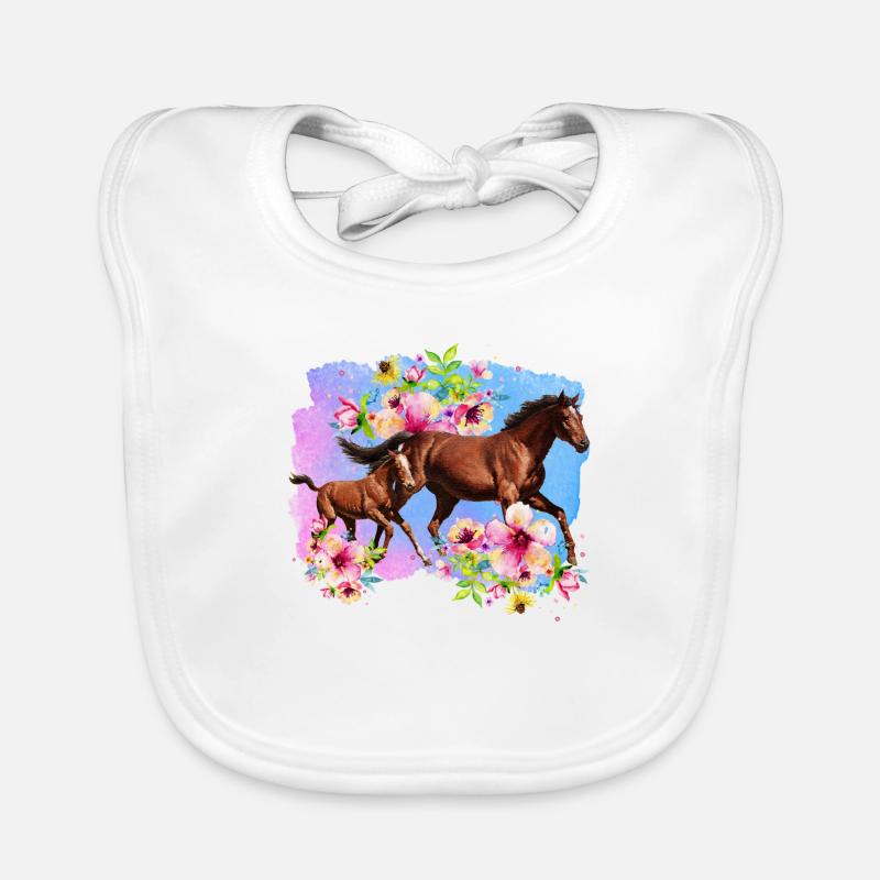 Cheval floral et bébé cheval Bavoir bio Bébé