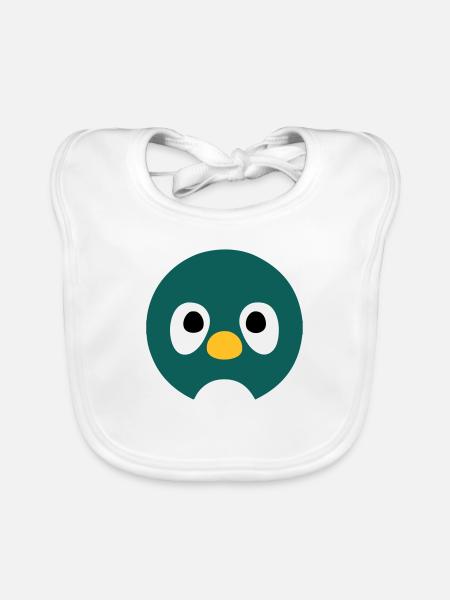 Cartoon Penguin Face - Organic Baby Bibs - white - Front