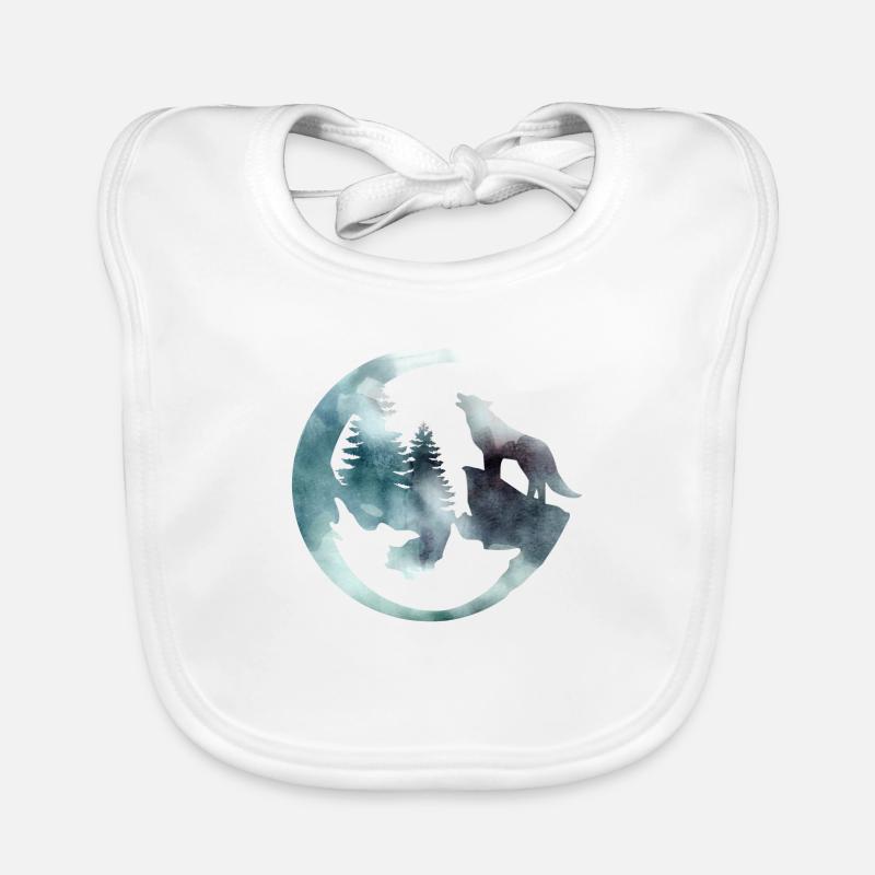 Aquarell Heulender Wolf - Baby Bio-Lätzchen - Weiß