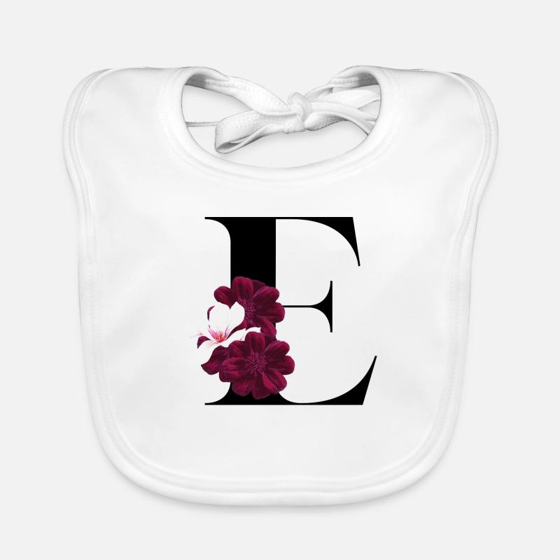 letter E flowered Organic Baby Bibs