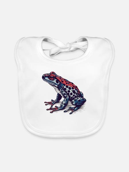 Pfeilgiftfrosch Amphibie in toller retro Optik - Baby Bio-Lätzchen - Weiß - Vorne