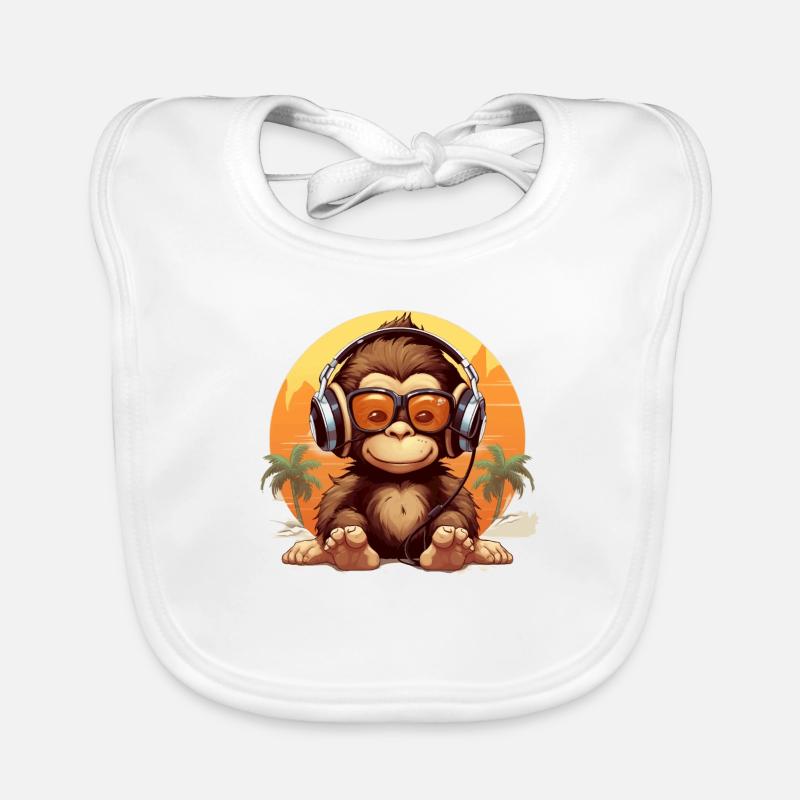 Drôle de conception de bébé singe avec des écouteurs - Bavoir bio Bébé - blanc