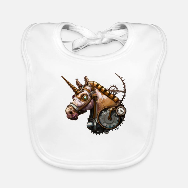 Steampunk Einhorn - Baby Bio-Lätzchen - Weiß
