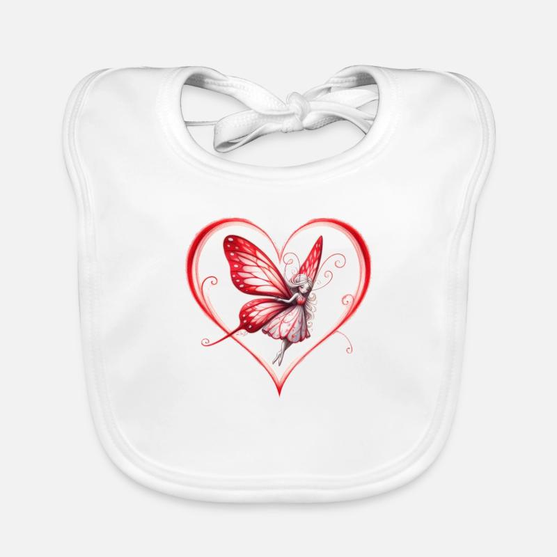 Coeur dessin de fée papillon - Bavoir bio Bébé - blanc
