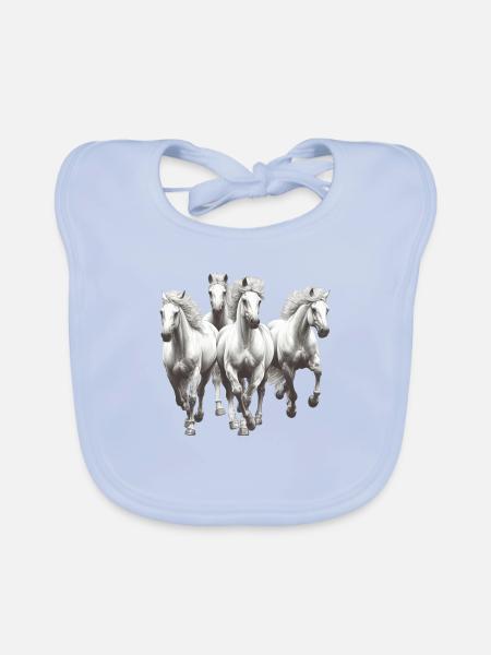 Chevaux - Bavoir bio Bébé - bleu ciel - Devant