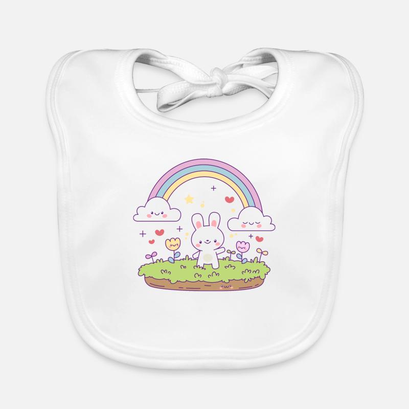 Cute bunny under a rainbow Organic Baby Bibs