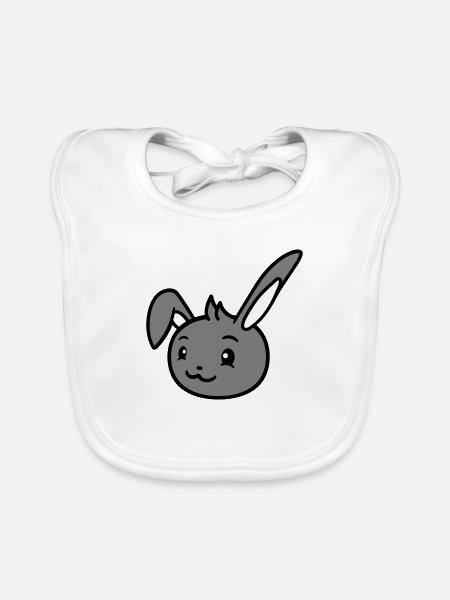 Bunny rabbit looks cute sideways to the side - Organic Baby Bibs - white - Front