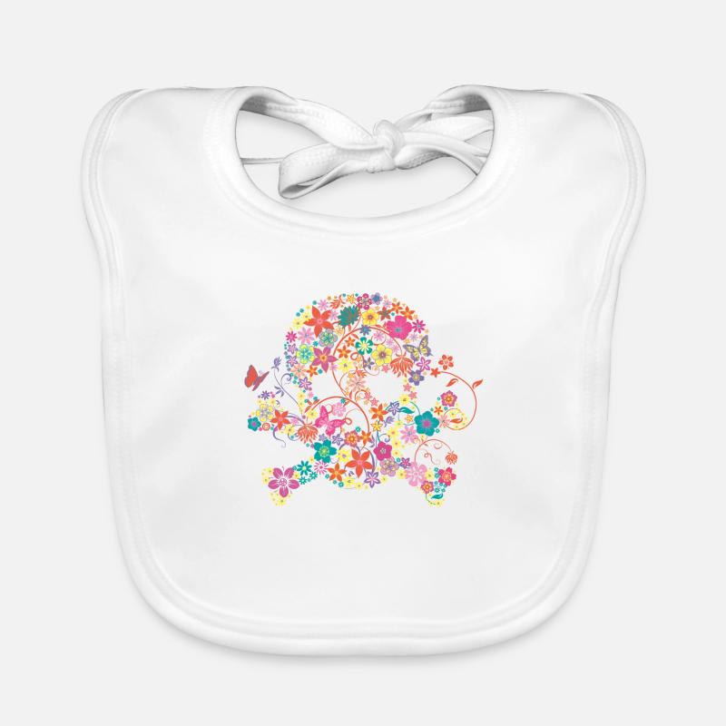 Tête de mort avec des fleurs - flower skull - Bavoir bio Bébé - blanc