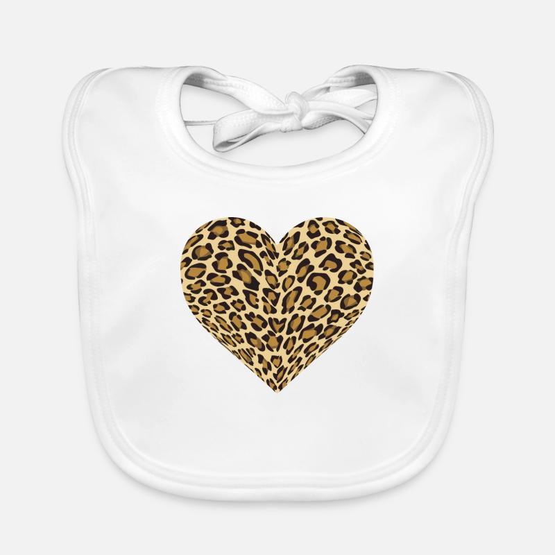 Léopard Heart - Bavoir bio Bébé - blanc