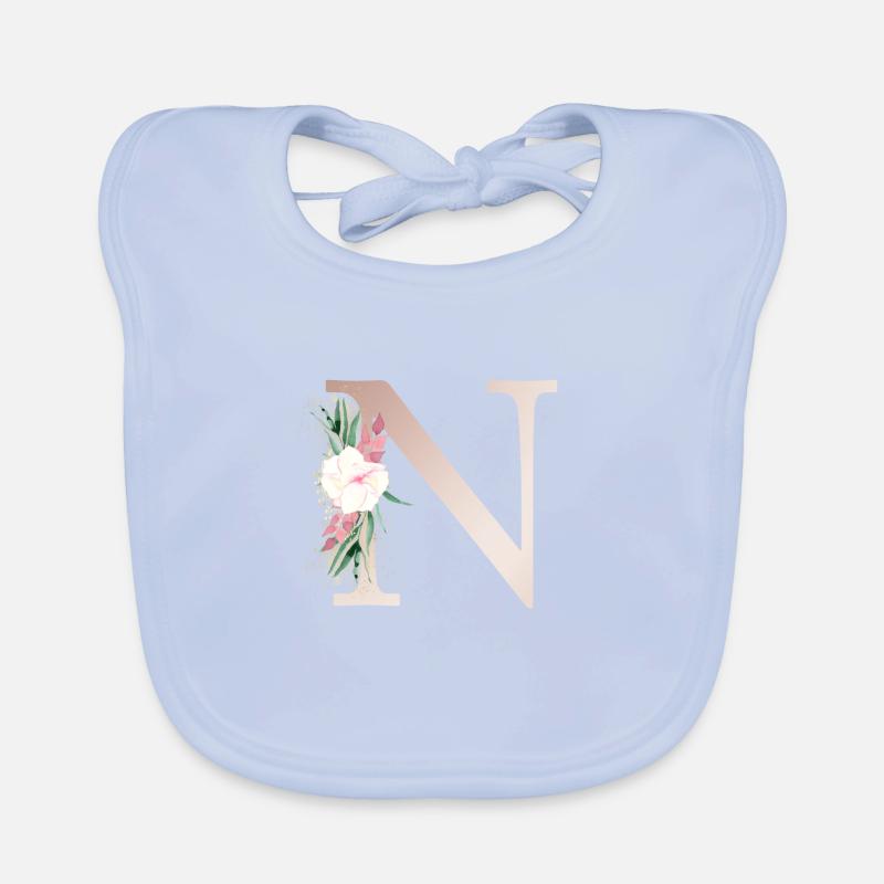 Customizable Monogram N Floral Organic Baby Bibs