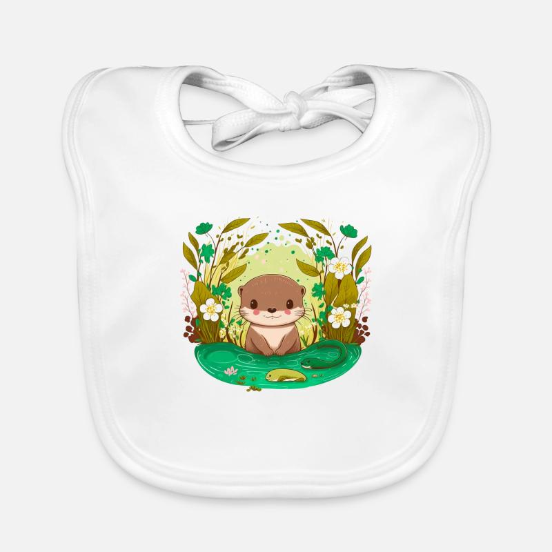 bébé loutre Kawaii - Bavoir bio Bébé - blanc