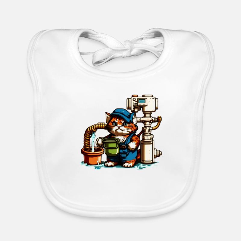 Retro Pixelart Heating Construction Cat 8 Bit Retro Organic Baby Bibs