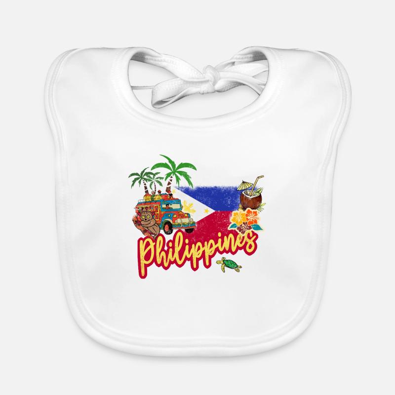 Philippines Vintage Lemur with Flag Palm Trees Organic Baby Bibs