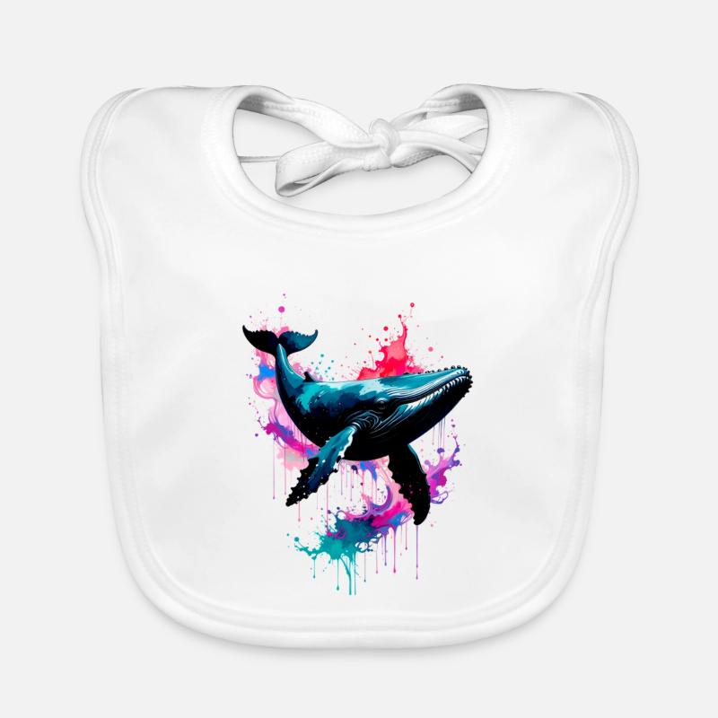 baleine, illustration, coloré, graffiti, coloré, éclaboussure - Bavoir bio Bébé - blanc