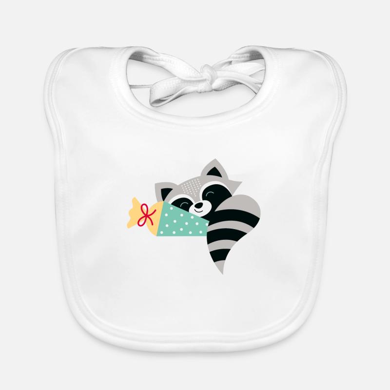 Waschbär Schulkind - Baby Bio-Lätzchen - Weiß
