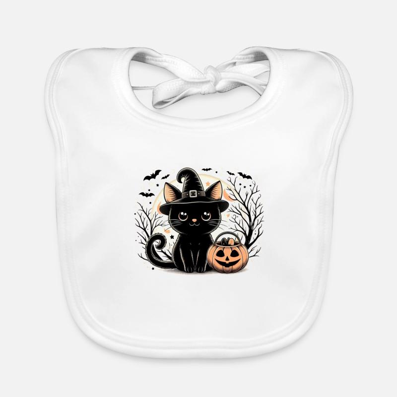 Chaton noir mignon sorcière halloween Bavoir bio Bébé