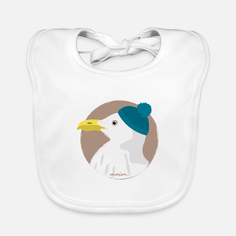 Möwe blaue Mütze | moin - Baby Bio-Lätzchen - Weiß