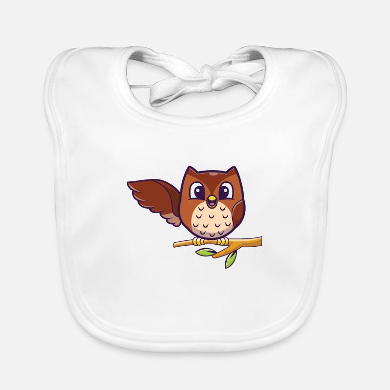 Hello Owl - Eule sitzt auf Ast und winkt Baby Bio-Lätzchen