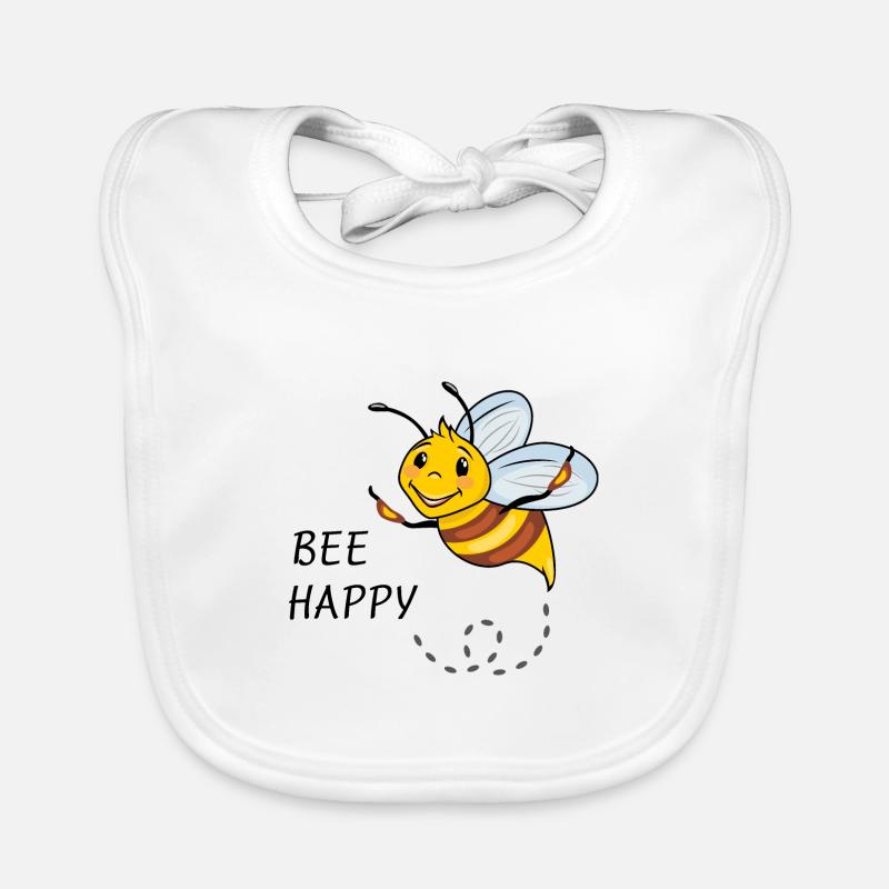 Bee happy. Cartoon drawing Organic Baby Bibs