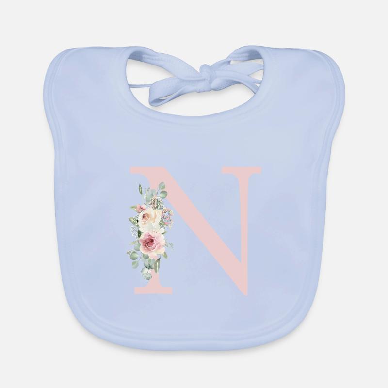 N| Monogramme | Eucalyptus Pastel Fleur Bleu Bavoir bio Bébé