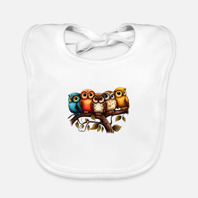 Cooles buntes Eulen Motiv - 5 Eulen Baby Bio-Lätzchen