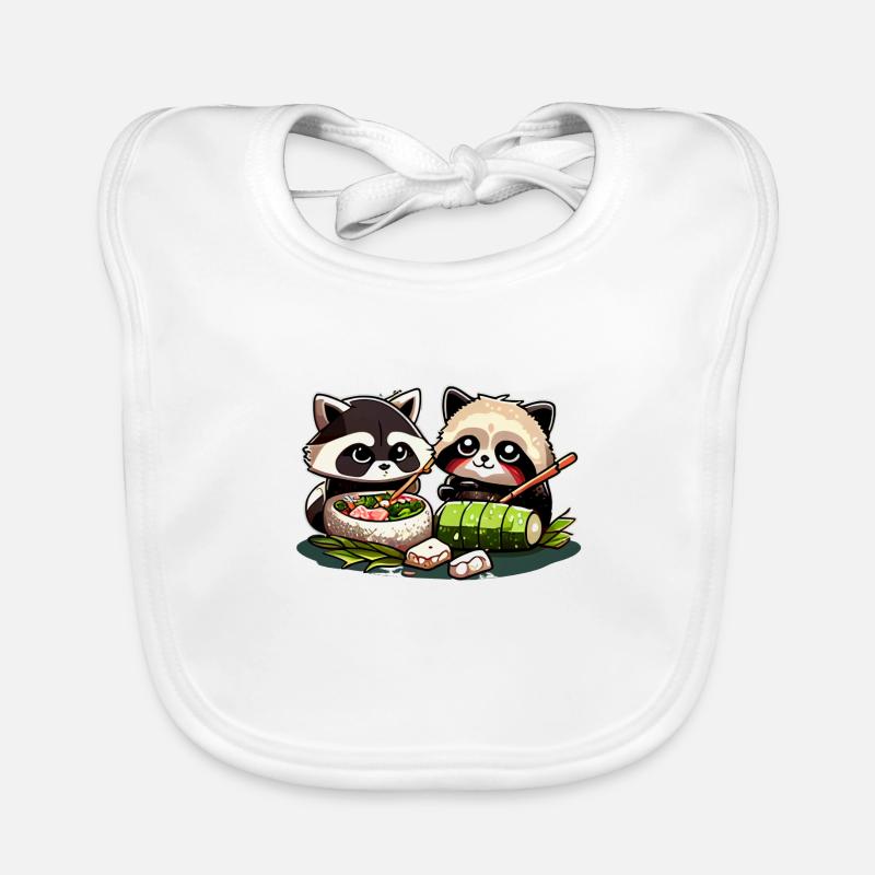 Süße Comic Waschbären essen zusammen Sushi Baby Bio-Lätzchen