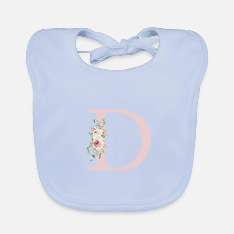 D| Monogramm | Eukalyptus-Pastell-Blumen-Blau Baby Bio-Lätzchen