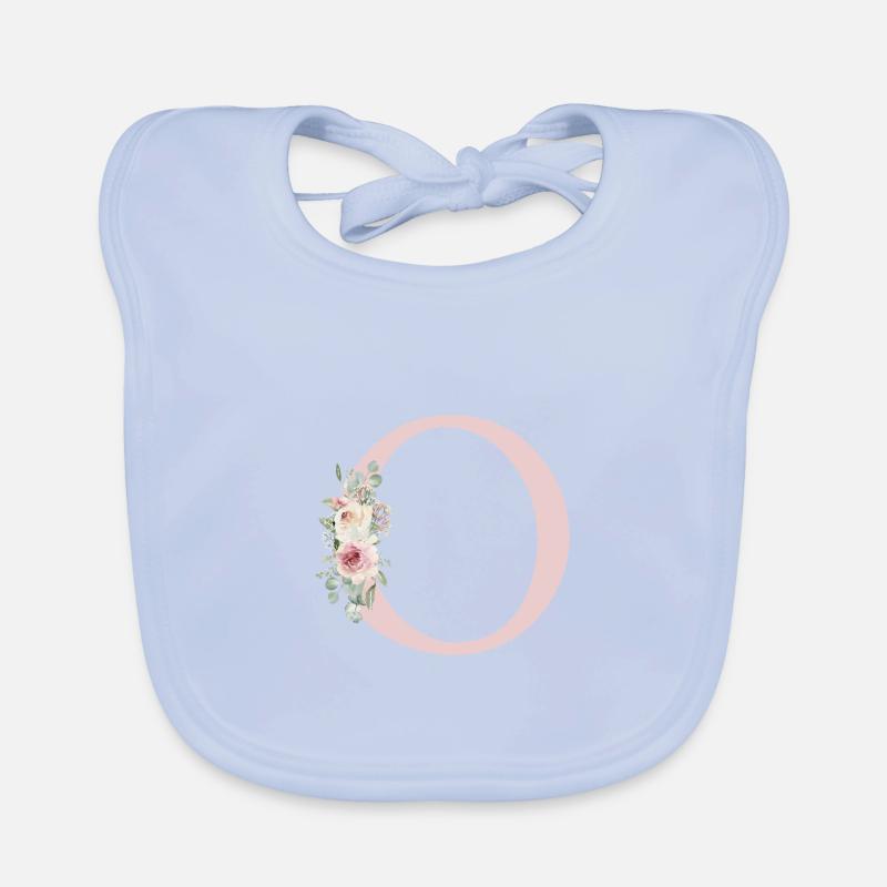 O| Monogramm | Eukalyptus-Pastell-Blumen-Blau Baby Bio-Lätzchen