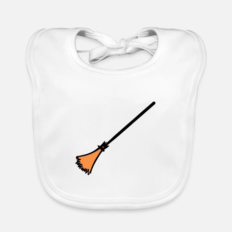 Broom, hand-drawn: cleaning lady, garbage man. Organic Baby Bibs