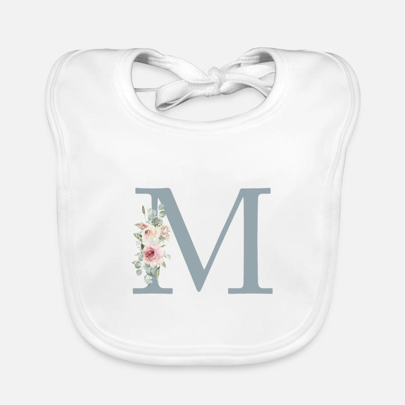 M | Monogramme | Eucalyptus Pastel Fleur Bleu Bavoir bio Bébé