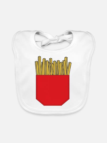 Brusttasche Pommes Geschenk Idee - Baby Bio-Lätzchen - Weiß