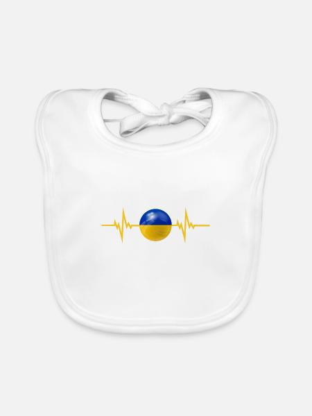 Ukraine Fußball 2022 Herzschlag Ukraine - Baby Bio-Lätzchen - Weiß - Vorne