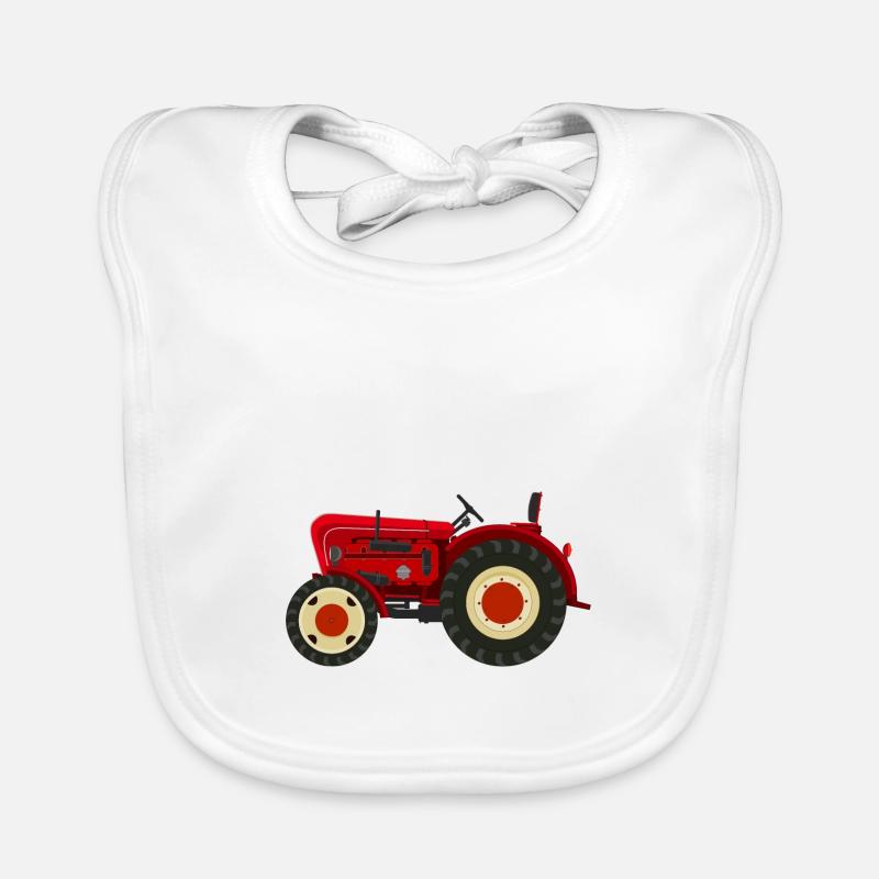 Tracteur vintage rétro rouge - Bavoir bio Bébé - blanc