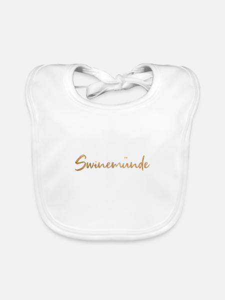 SWINEMÜNDE | SCHRIFTZUG IM SAND - Baby Bio-Lätzchen - Weiß - Vorne