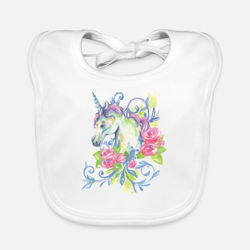 AQUARELLE DE LICORNE - Bavoir bio Bébé - blanc