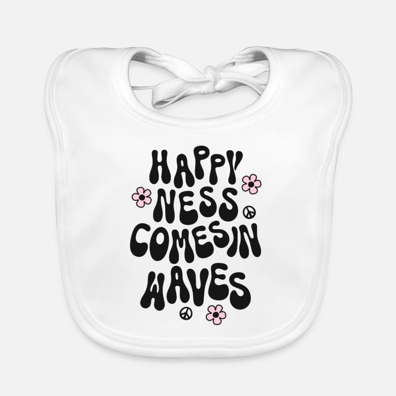 Happiness comes in Waves Spruch Trendy Retro Peace Organic Baby Bibs