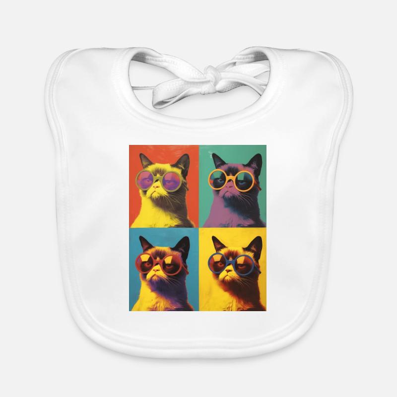 Cool Pop Art Grump Cat with Sunglasses Organic Baby Bibs