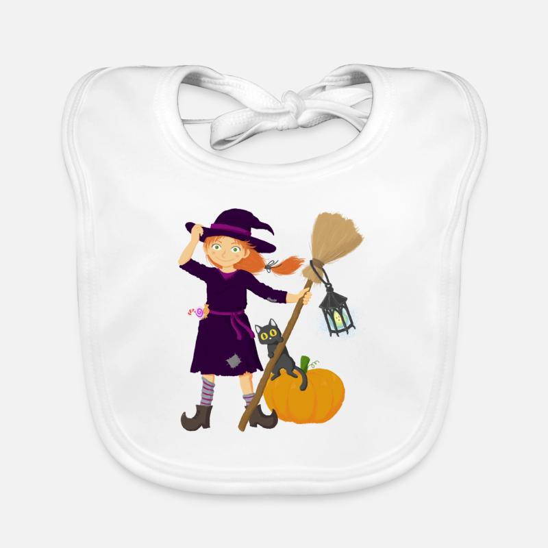 Witch with broom and cat Organic Baby Bibs